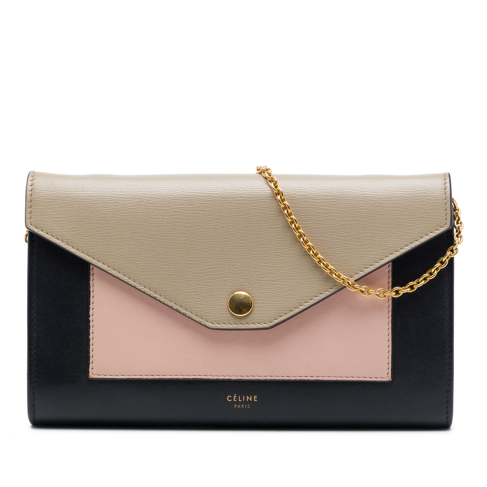 Pre-Loved Celine Tricolor Leather Pocket Envelope Wallet On Chain